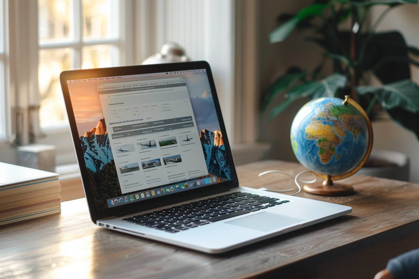 Homme cherchant des billets d'avion en ligne Carte avec itinéraires de vols économiques